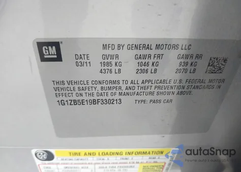 2011 Chevrolet Malibu Ls from USA, damaged, VIN 1G1ZB5E19BF330213